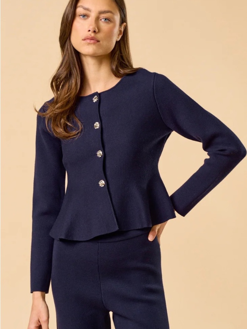 Zara Knit Navy Blue Peplum cardigan